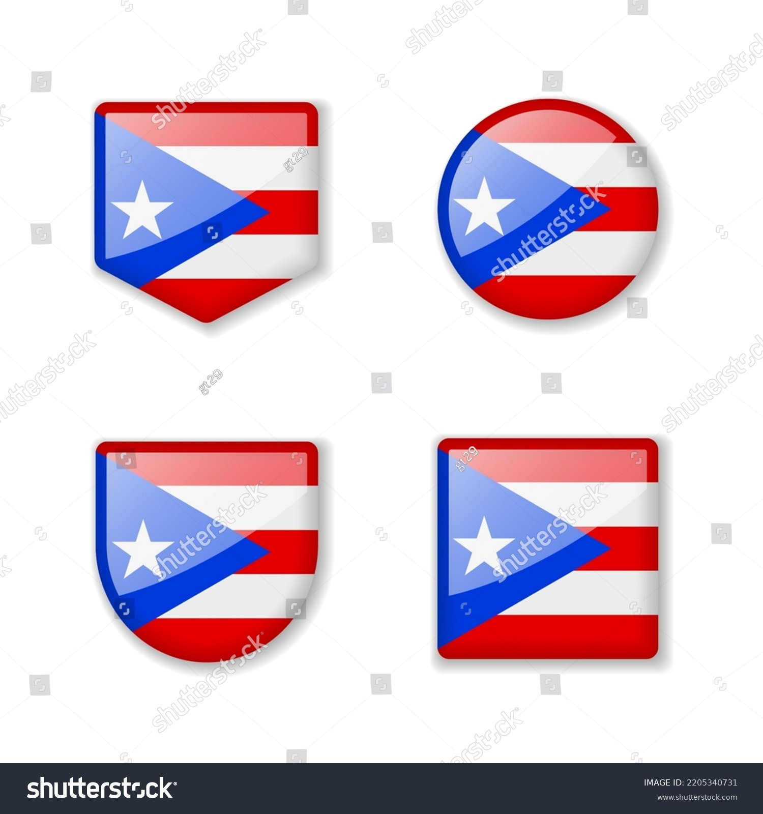 Flags of Puerto Rico - glossy collection. Set of - Royalty Free Stock ...