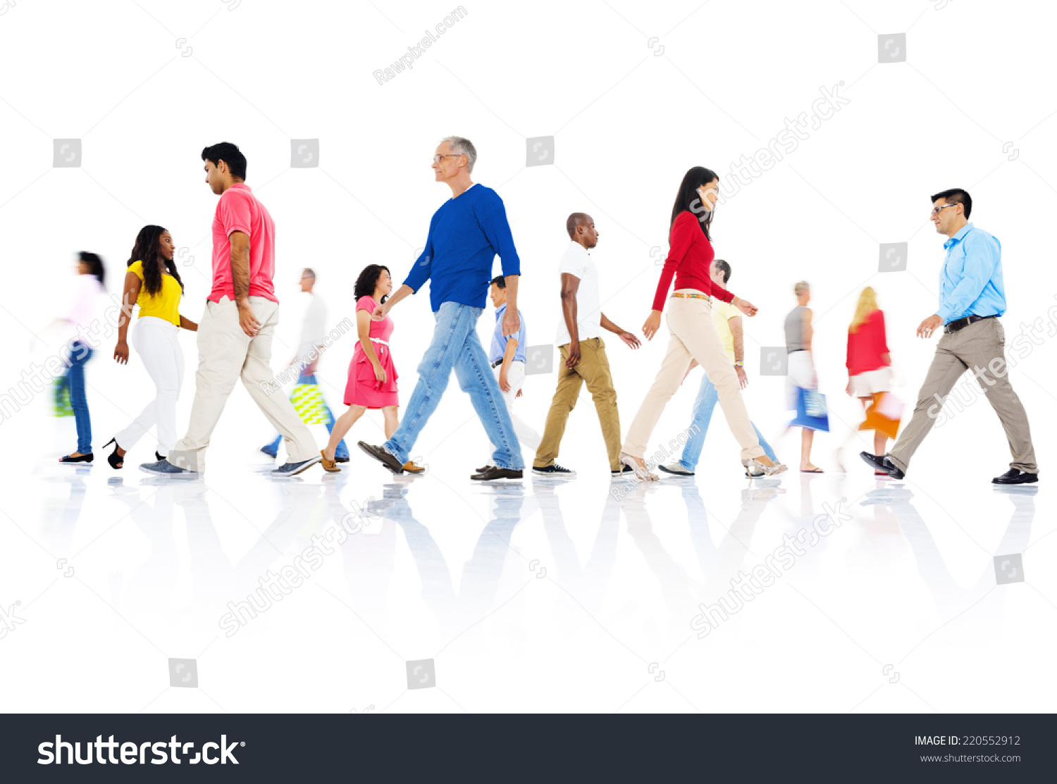 Multi-ethnic group of people walking #220552912