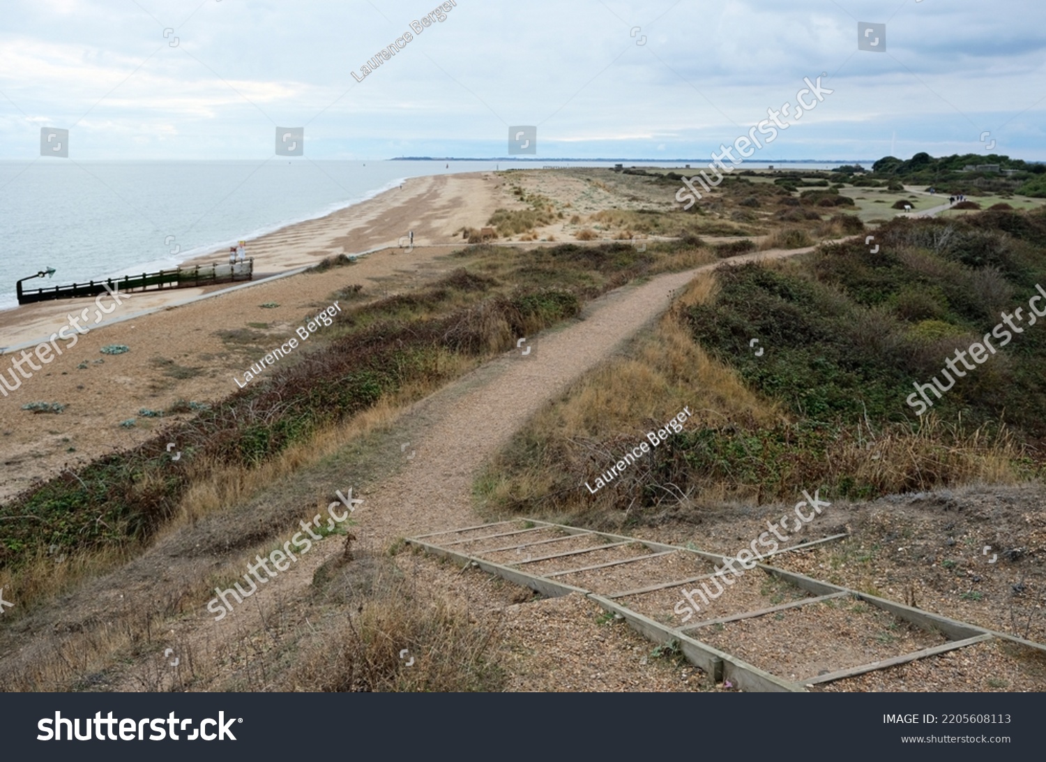 Languard Point nature reserve or natural parkland. Overcast day outdoors. Felixstowe, Suffolk, United Kingdom, September 21, 2022 #2205608113