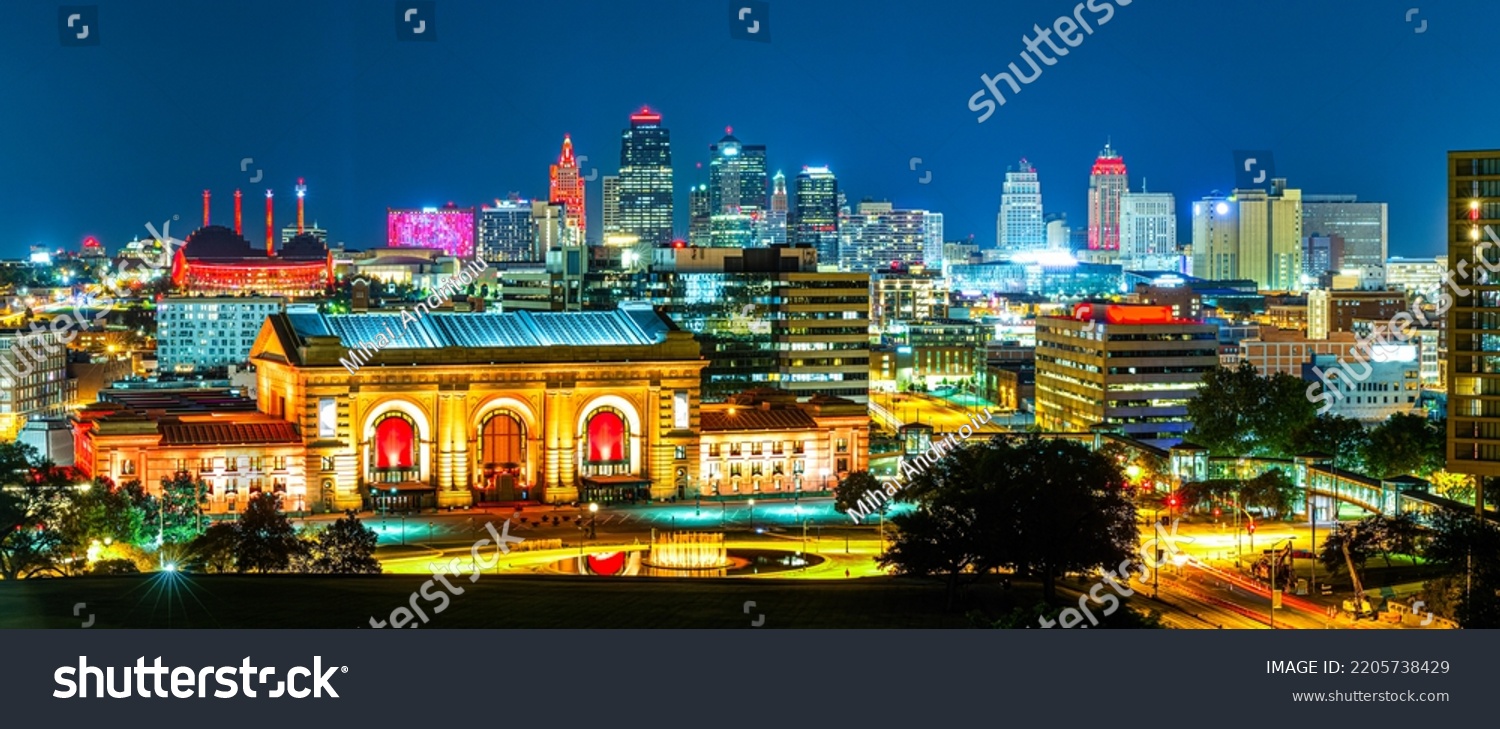 Kansas City skyline by night, viewed from Liberty Memorial Park, near Union Station. Kansas City is the largest city in Missouri. #2205738429
