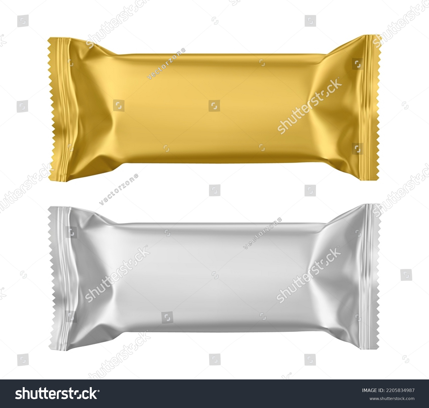 Realistic golden and silver candy packs mockup set. Vector blank template isolated on white background	 #2205834987
