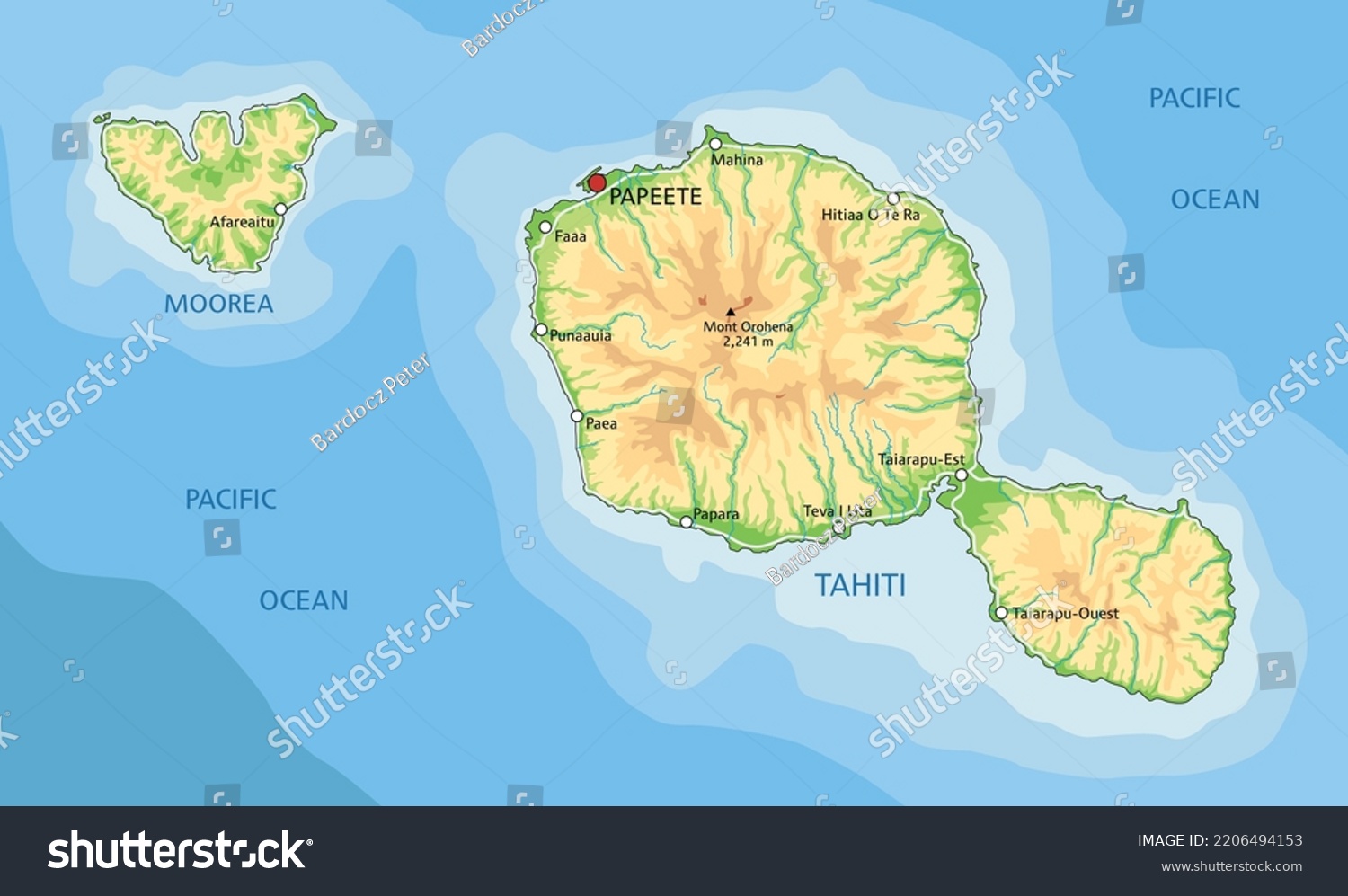 Highly detailed Tahiti physical map with - Royalty Free Stock Vector ...