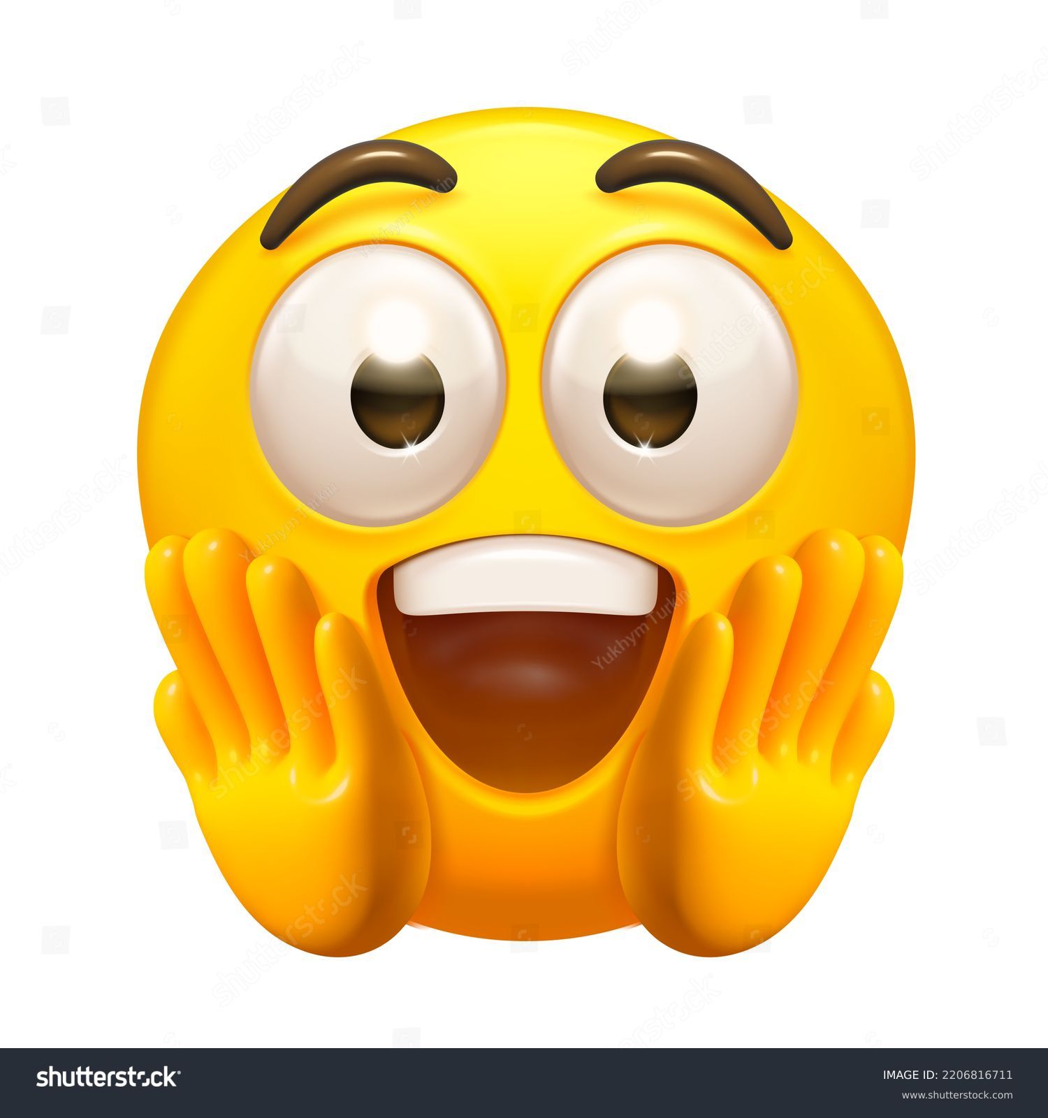 Admired emoji. Surprised emoticon, amazed and astonished person grabbing face in surprise vector illustration #2206816711