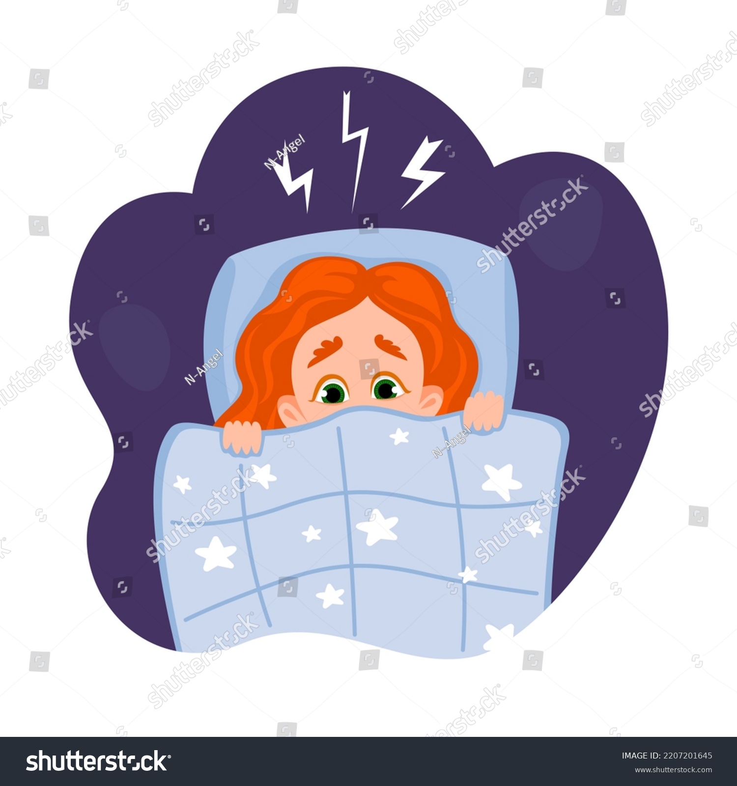 Girl pulling blanket and afraid. Female - Royalty Free Stock Vector ...