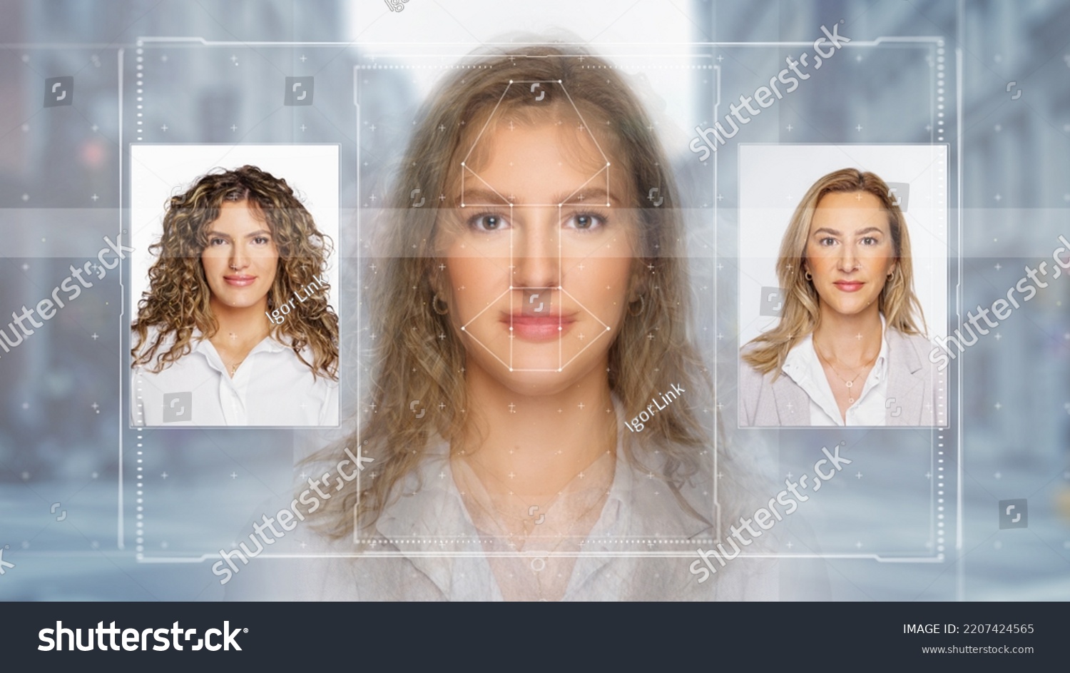 Biometric technology digital Face Scanning form lines, triangles and particle style design #2207424565