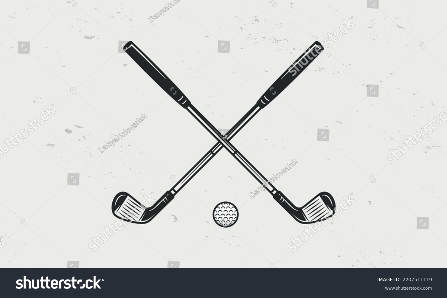Golf icon, logo. Golf clubs, ball isolated on white background. Crossed Golf clubs. Vintage design elements for logo, badges, banners, labels. Vector illustration #2207511119