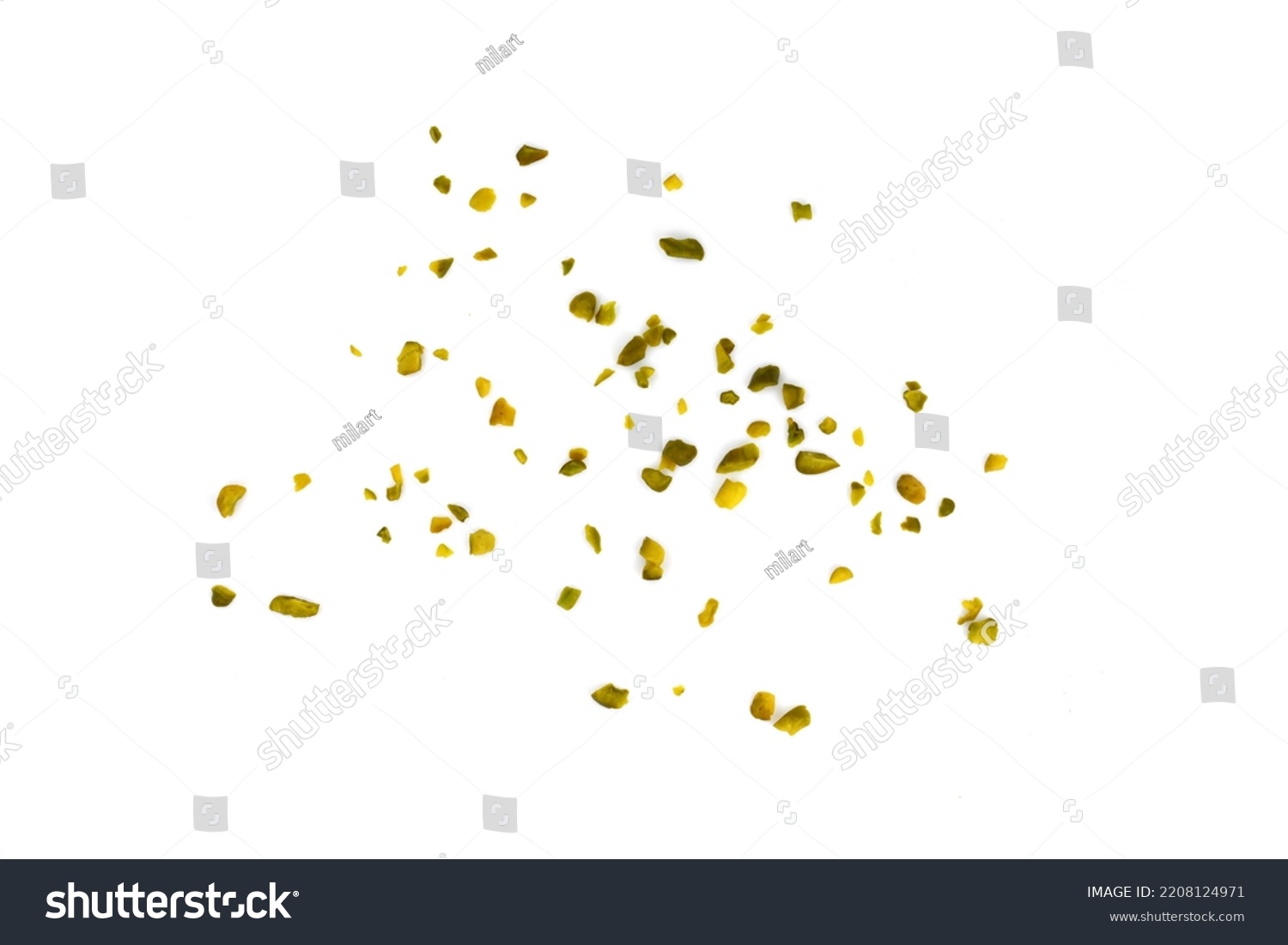 Ground, milled, crushed or granulated pistachio pile isolated on white background #2208124971