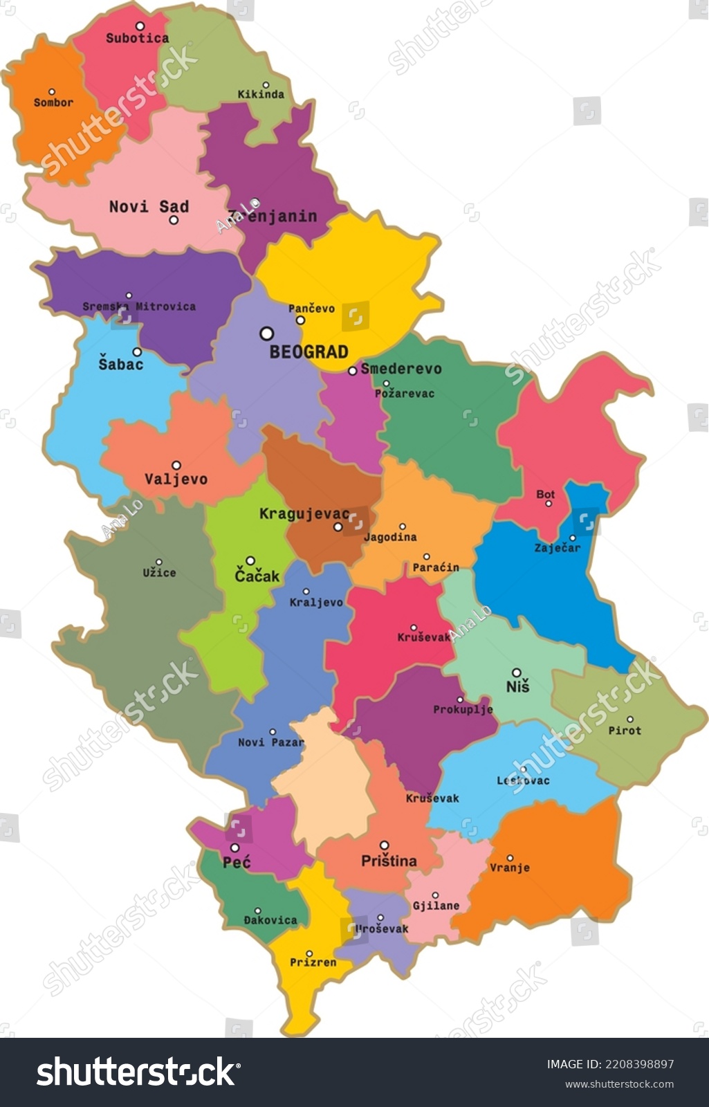 Vector colored administrative map of Serbia. The - Royalty Free Stock ...