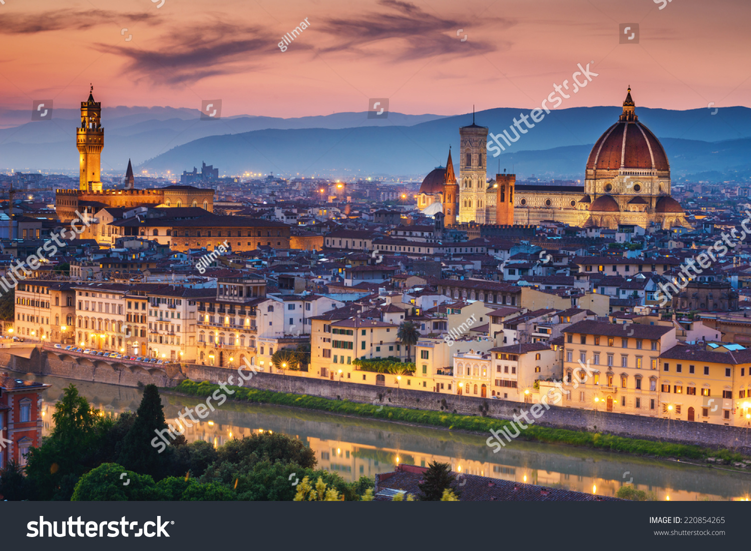 Beautiful sunset over Cathedral of Santa Maria del Fiore (Duomo), Florence, Italy #220854265