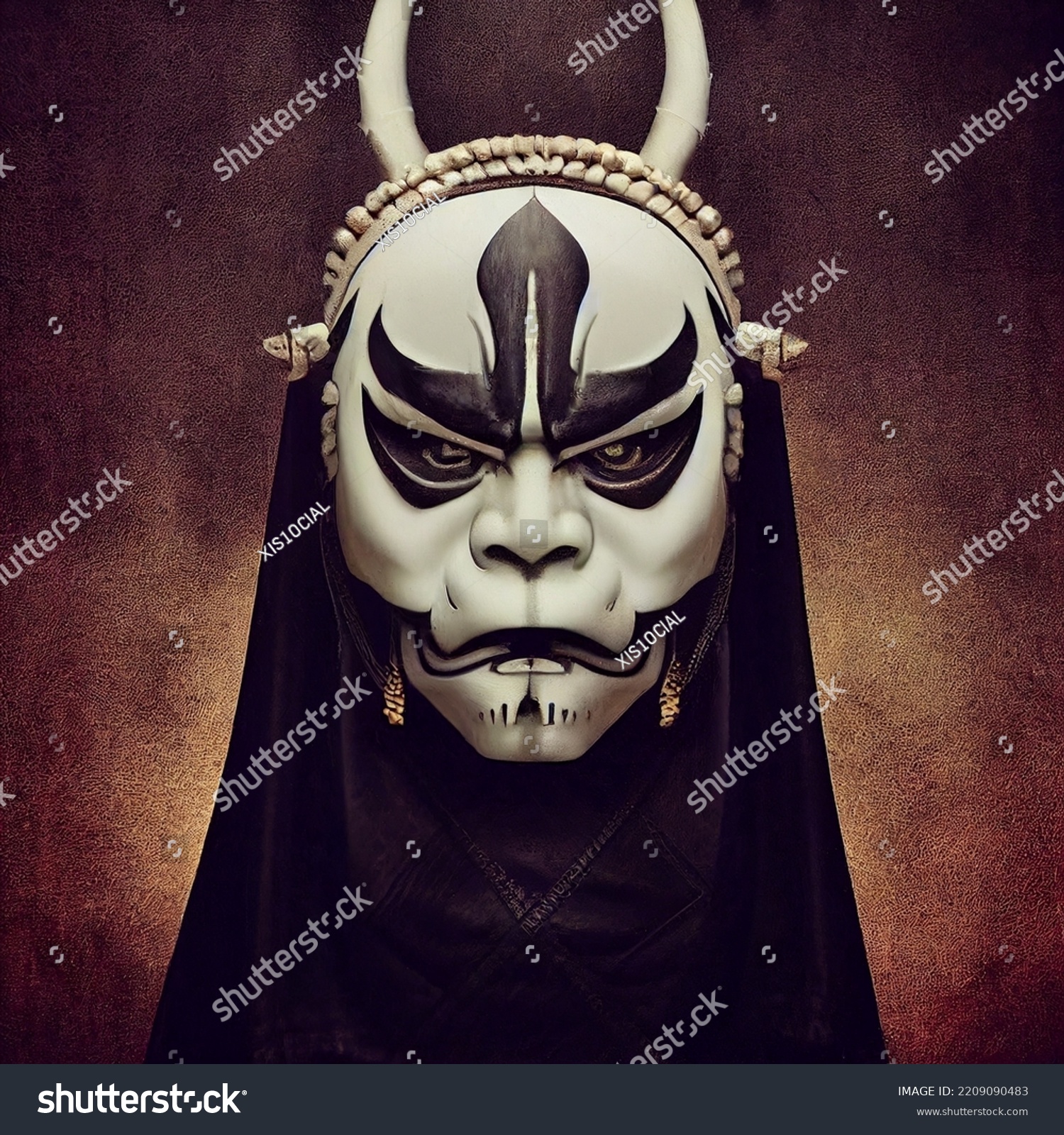 Oni Samurai Mask. Japanese Bushido Art. Oni are yōkai, supernatural ogre, trolls in Japanese folklore #2209090483