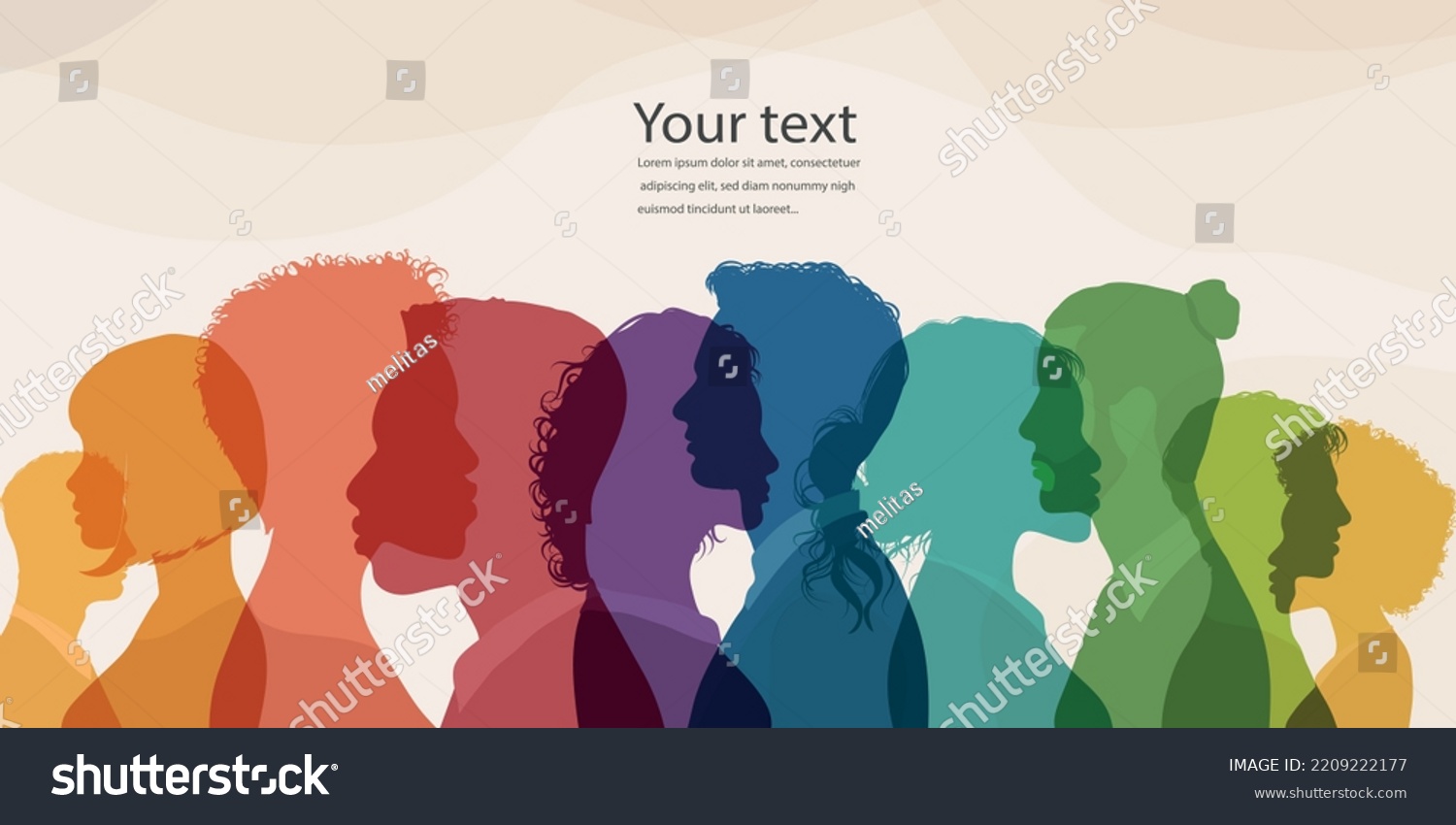 Group diversity silhouette multiethnic people from the side. Community of colleagues or collaborators. Concept of bargain agreement or pact. Collaborators. Co-workers. Harmony. Banner  #2209222177