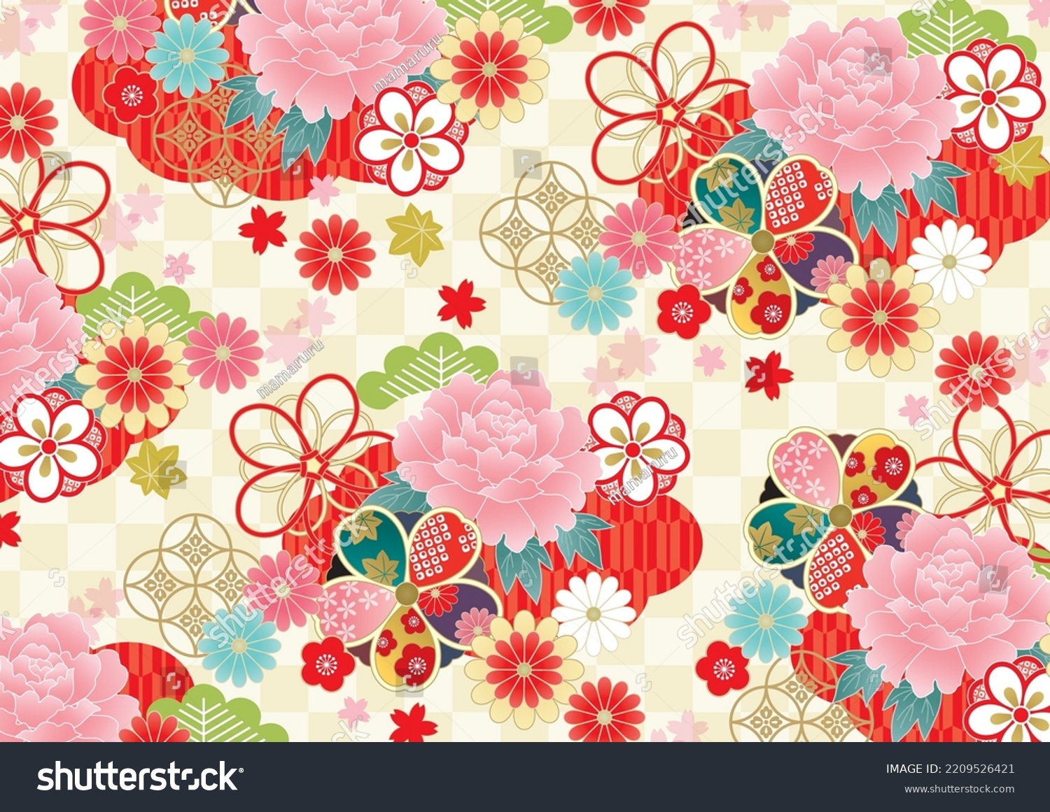 Fancy flower Japanese kimono pattern #2209526421