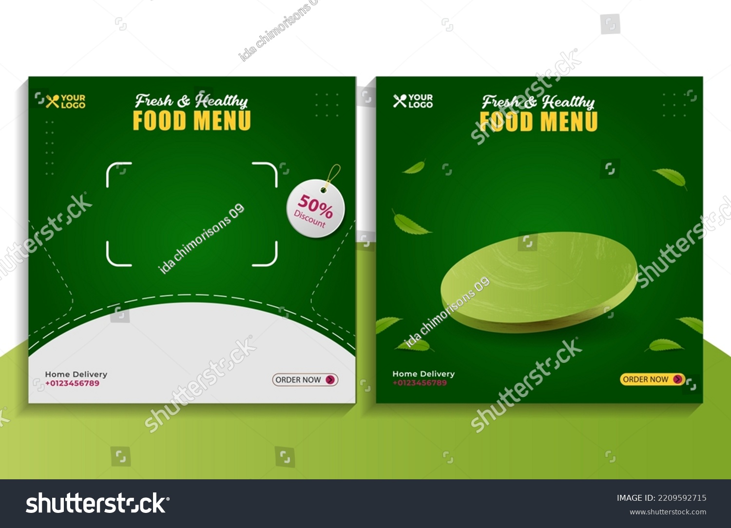 Healthy food vegetable social media post banner ads template media promotion. 3d illustration vector. #2209592715