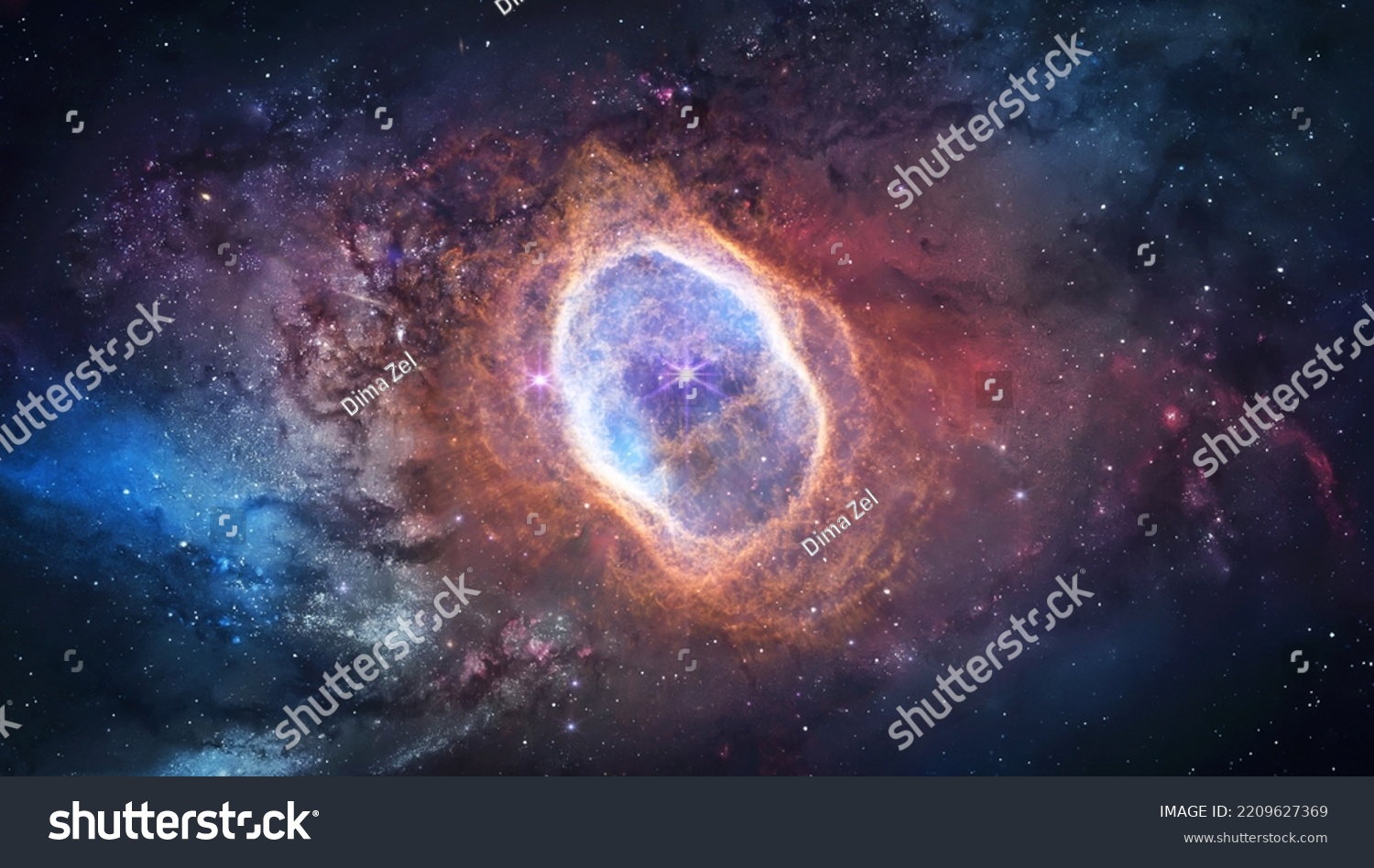 Southern Ring Nebula. Space collage from James webb telescope element. JWST galaxy and stars. Deep space in the sky. Elements of this image furnished by NASA #2209627369