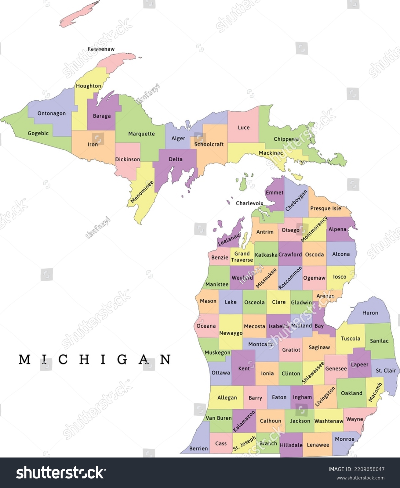 Michigan state administrative map with counties. - Royalty Free Stock ...