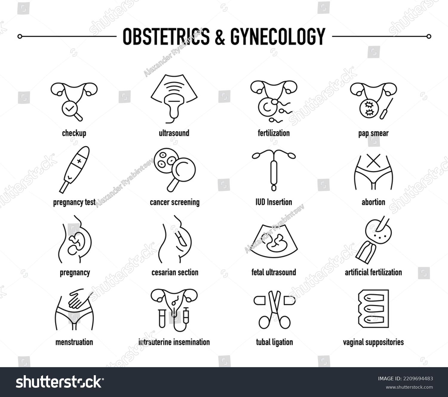 Obstetrics and gynecology icon set. Line - Royalty Free Stock Vector ...