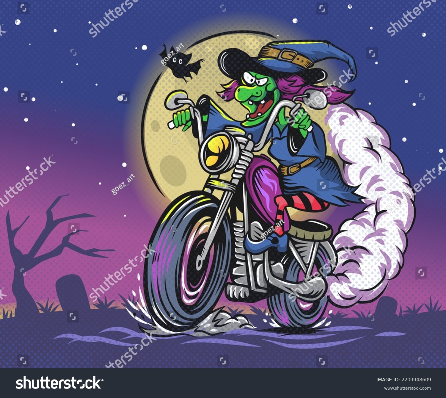 halloween witch ride chopper motorcycle Royalty Free Stock Vector