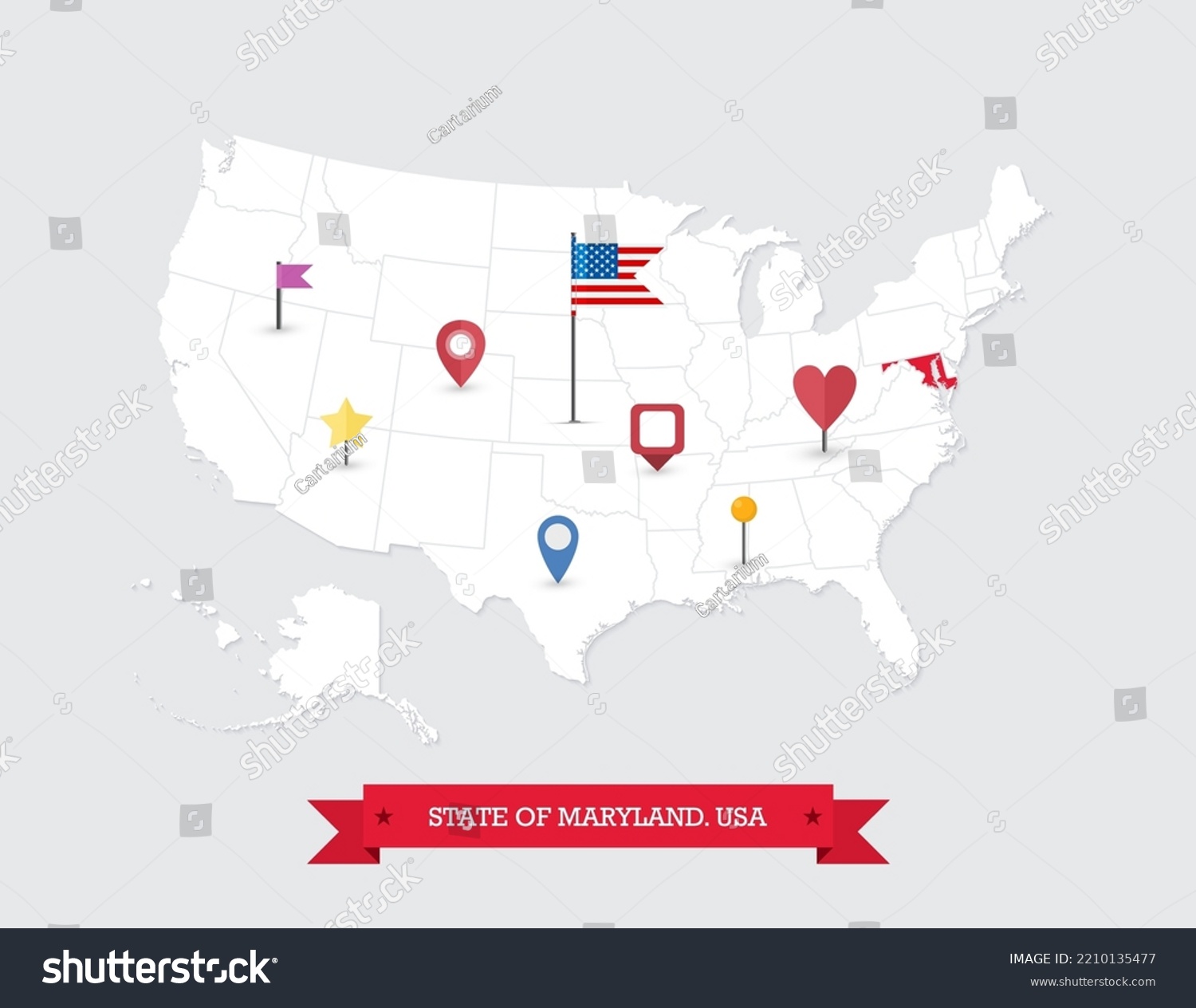 Maryland State Map Highlighted On USA Map Royalty Free Stock Vector Avopix 2210135477