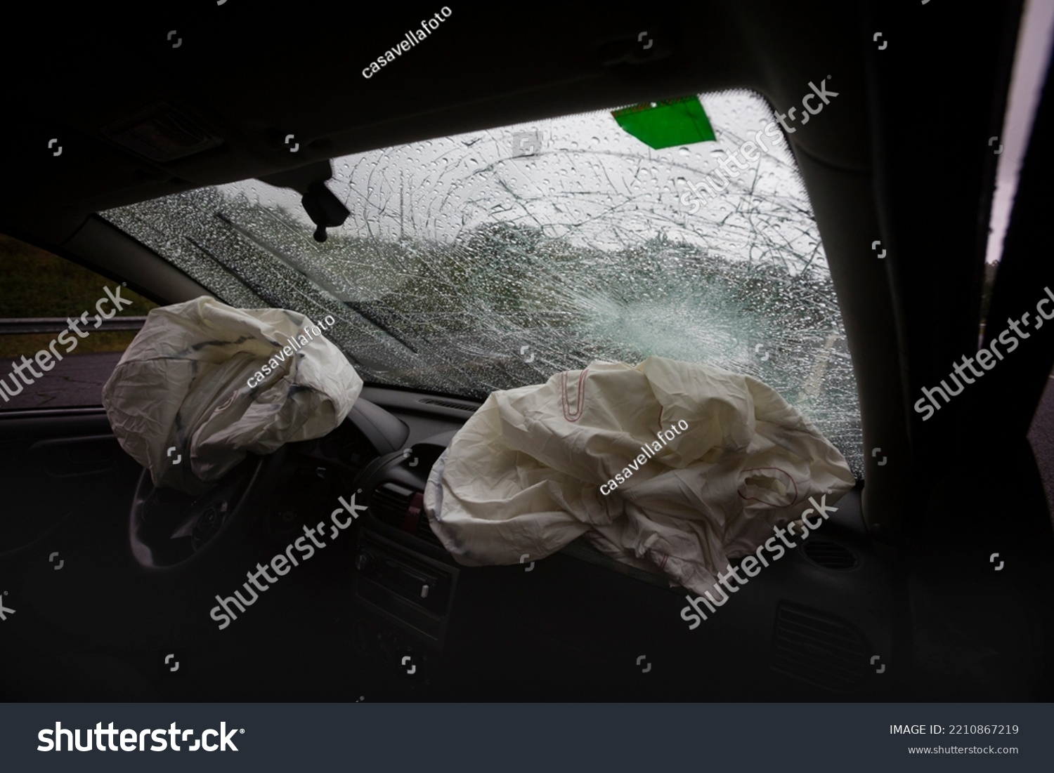 Two deflated Airbags in a car after a traffic accident #2210867219