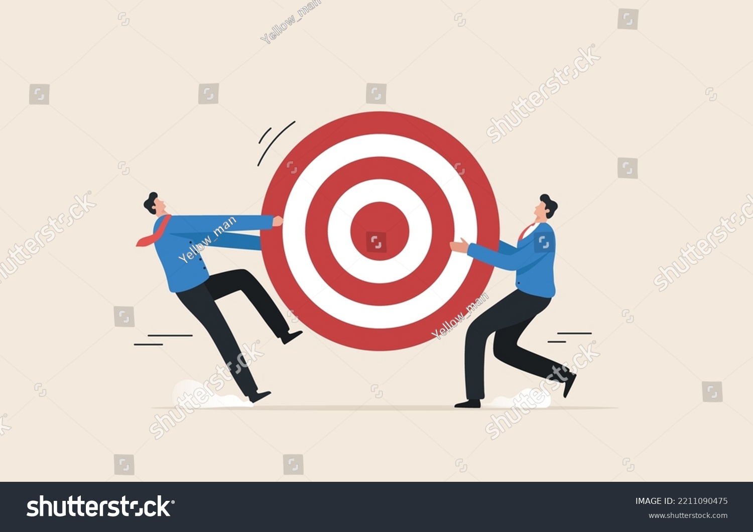 Competitive Strategies for business target. 
Compete for customers. Scramble for market share. Two businessmen fighting for a dartboard goal, target. #2211090475