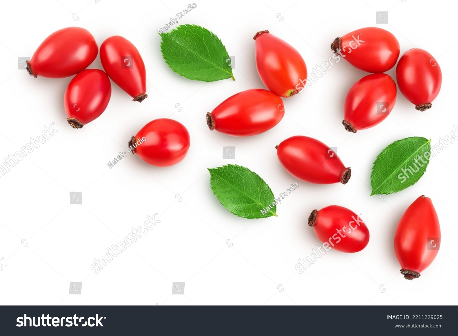 Rose hip isolated on a white background with full depth of field. Top view with copy space for your text. Flat lay. #2211229025