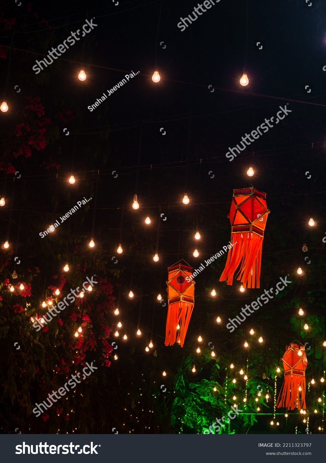 Diwali decorative lamps  or Akash Kandil or Lantern lights. Festive season in Mumbai during Diwali.Vertical or portrait orientation #2211323797