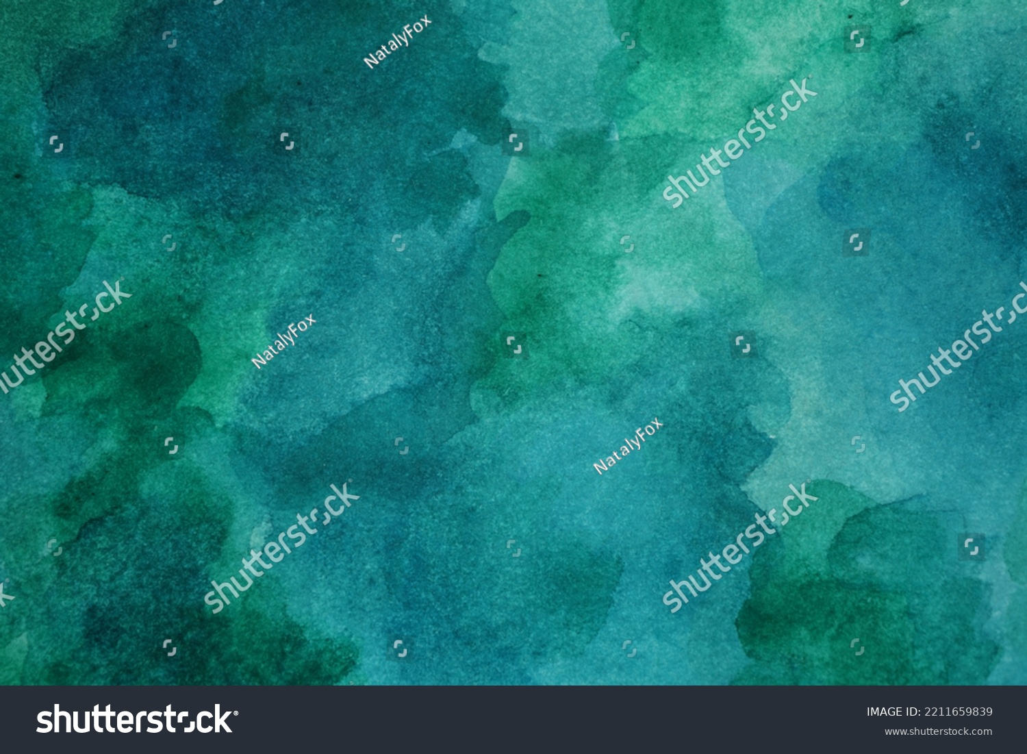  Blue green abstract watercolor. Art background for design. Daub, spot, stain.                               #2211659839