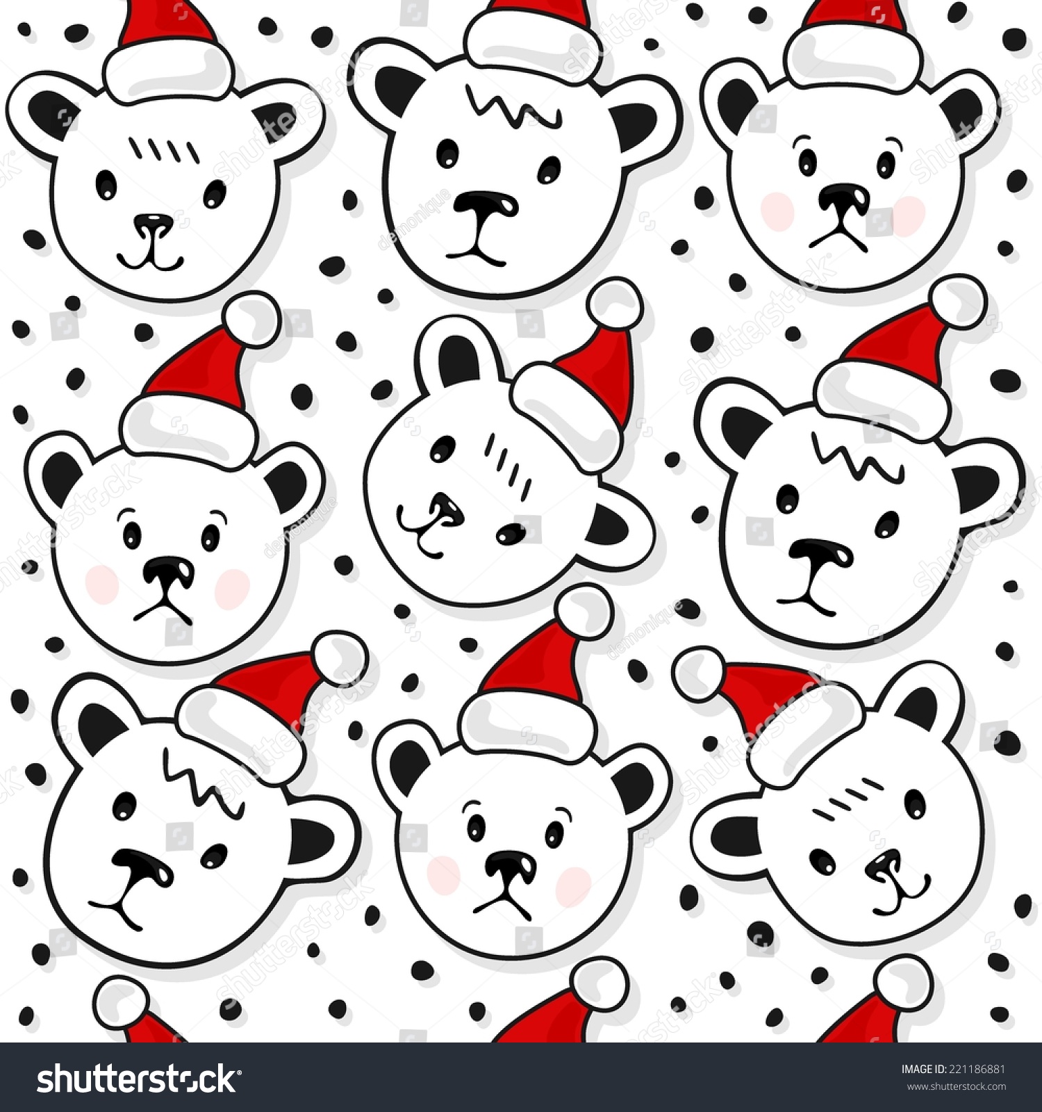 Polar Bears In Santa Claus Hats Christmas Winter Royalty Free Stock Vector 221186881 