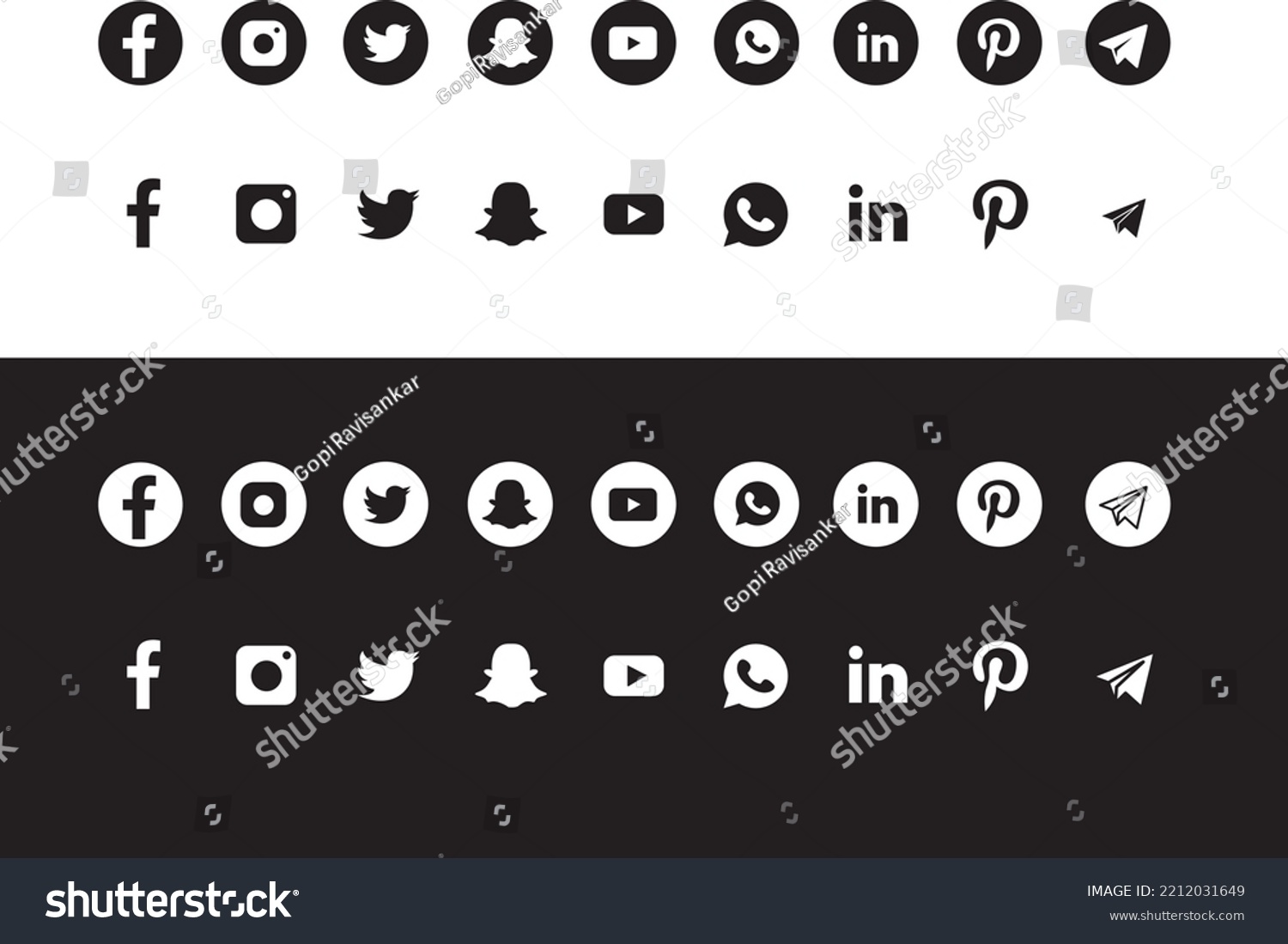 Collection of popular social media logo, popular social media fill icons printed on paper : Facebook, Instagram, Snapchat, LinkedIn, Twitter, Youtube, Pinterest, WhatsApp #2212031649