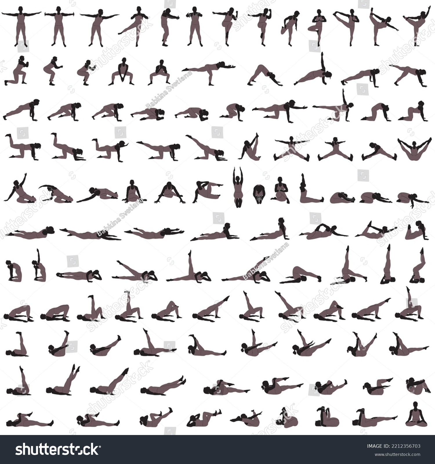 Big set of vector silhouettes of girl doing yoga - Royalty Free Stock ...