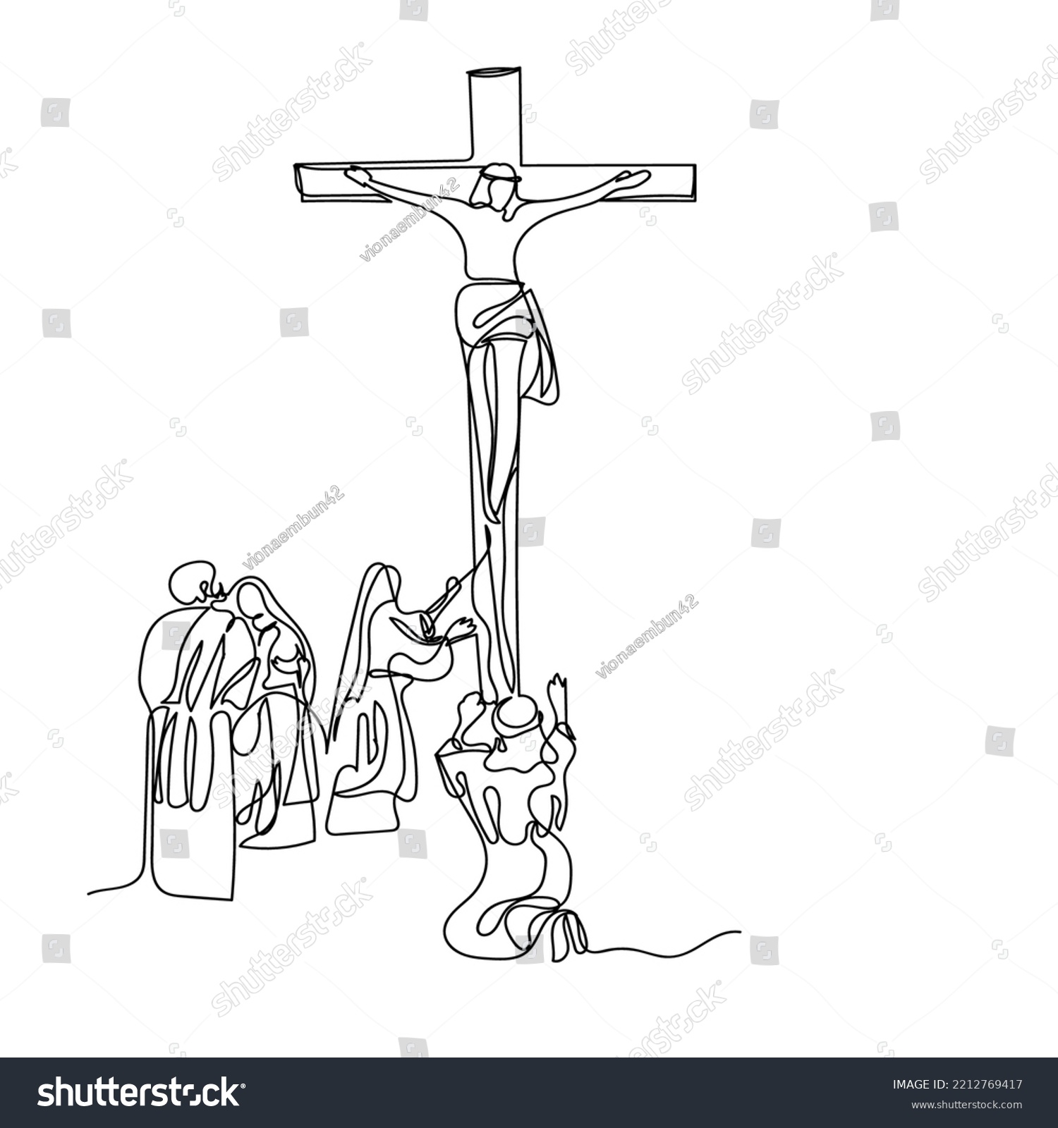 continuous line of Jesus christ.one line drawing of the Lord jesus being overtaken.line art of the event of the crucifixion of jesus christ #2212769417