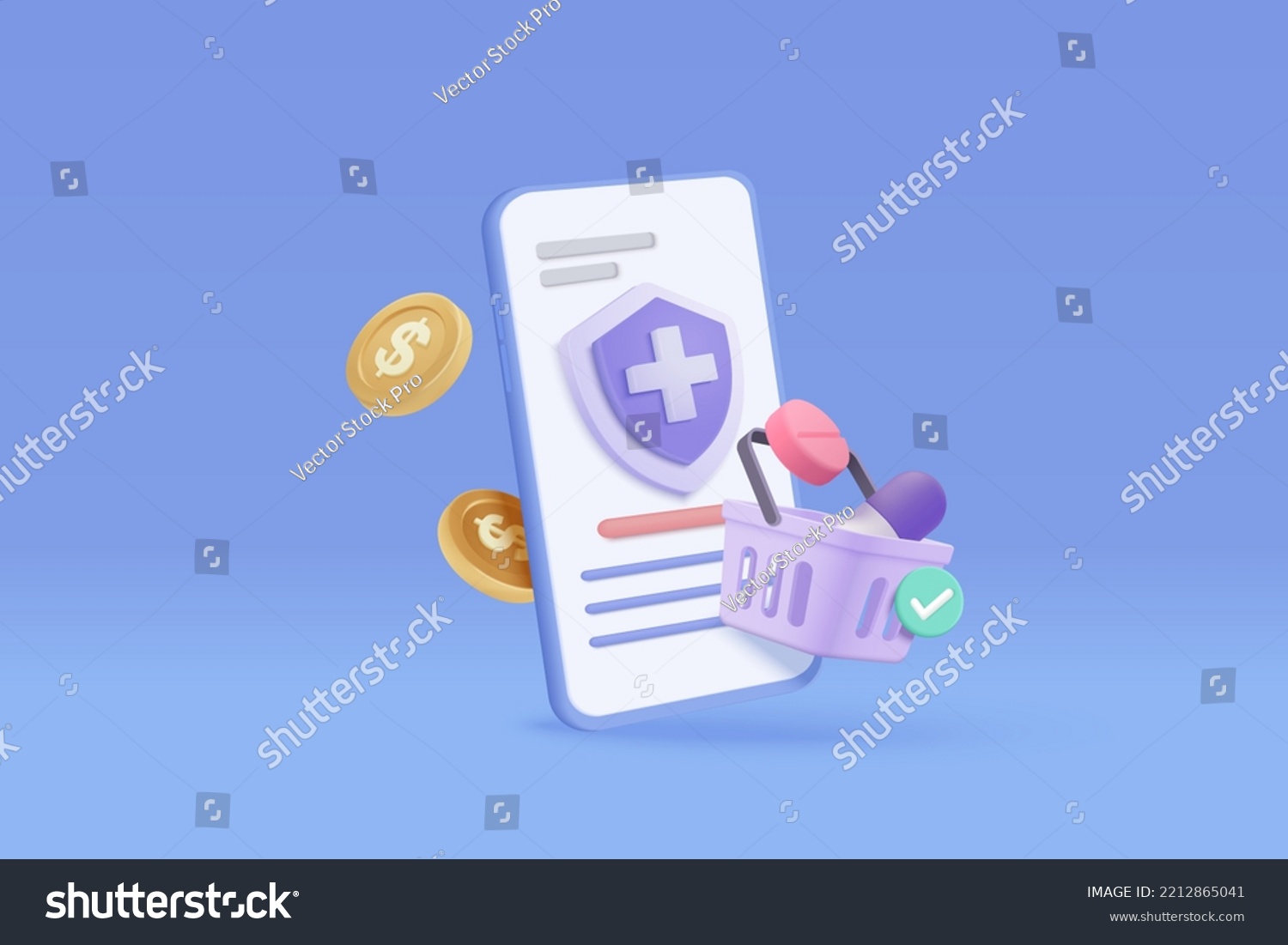 3d online pharmacy with first aid kit and medical equipment. 3d medicine ordering mobile and payment with money concept of healthcare. 3d medical drug store online icon vector render illustration #2212865041