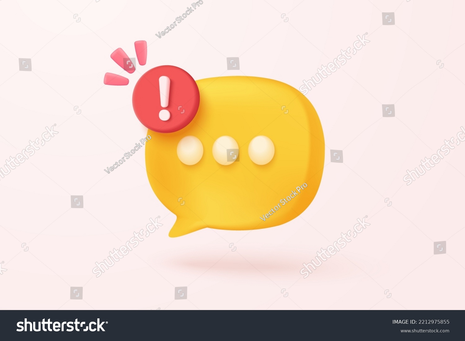 3D message speech bubbles icon on social media with alert notice. Comment 3d or user reply sign false, correct, problem, fail chat message on social media. 3d bubble icon vector render illustration #2212975855