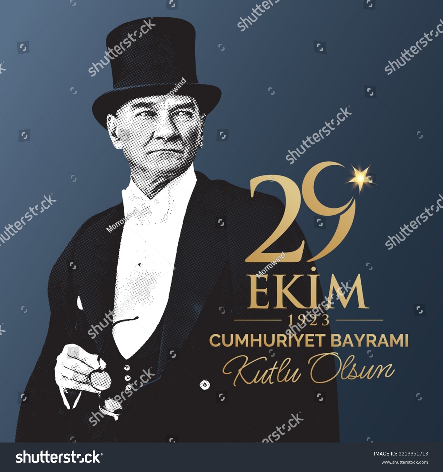 October 29, Turkish national holiday celebration vector illustration. 29 Ekim Cumhuriyet Bayrami Kutlu Olsun. English: Happy October 29, Republic Day. Greeting card template. #2213351713
