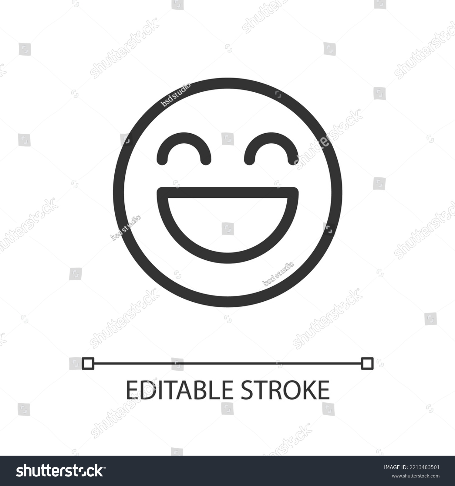 Laughing emoji pixel perfect linear ui icon. Feelings expression. Online communication. GUI, UX design. Outline isolated user interface element for app and web. Editable stroke. Arial font used #2213483501