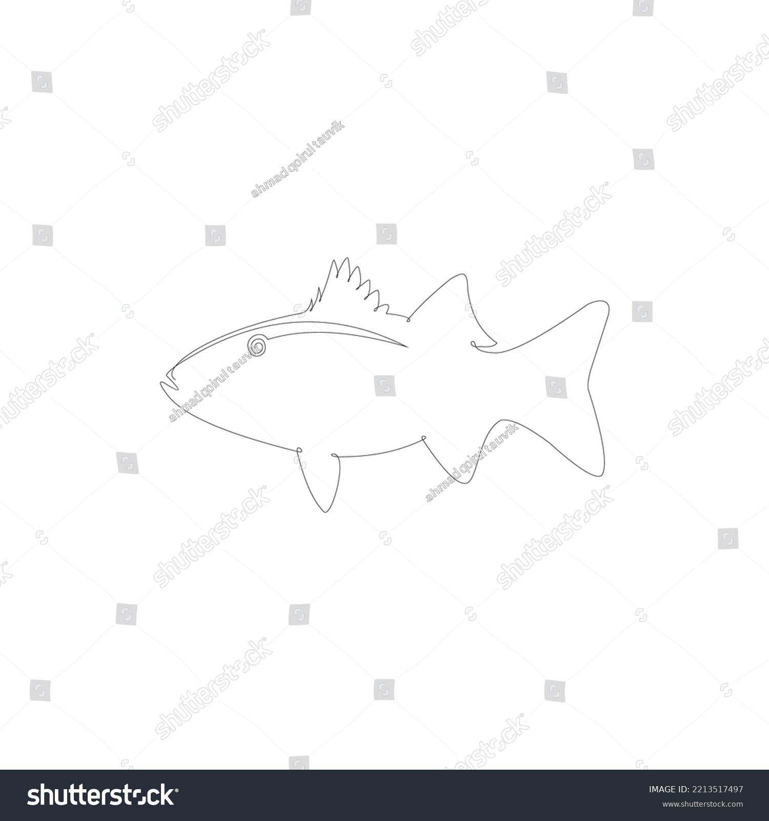 Continuous one line drawing fish. Hand drawn - Royalty Free Stock ...