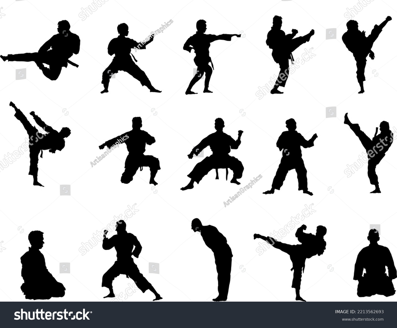 A Vector Collection Of Martial Arts Silhouettes Royalty Free Stock