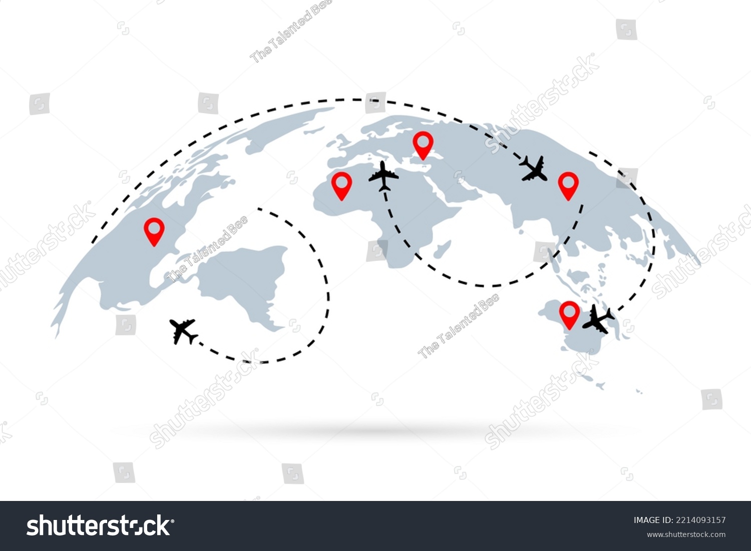 Travel, Flight Routes. Airline airplane flight path travel plans. Isolated vector illustration. #2214093157