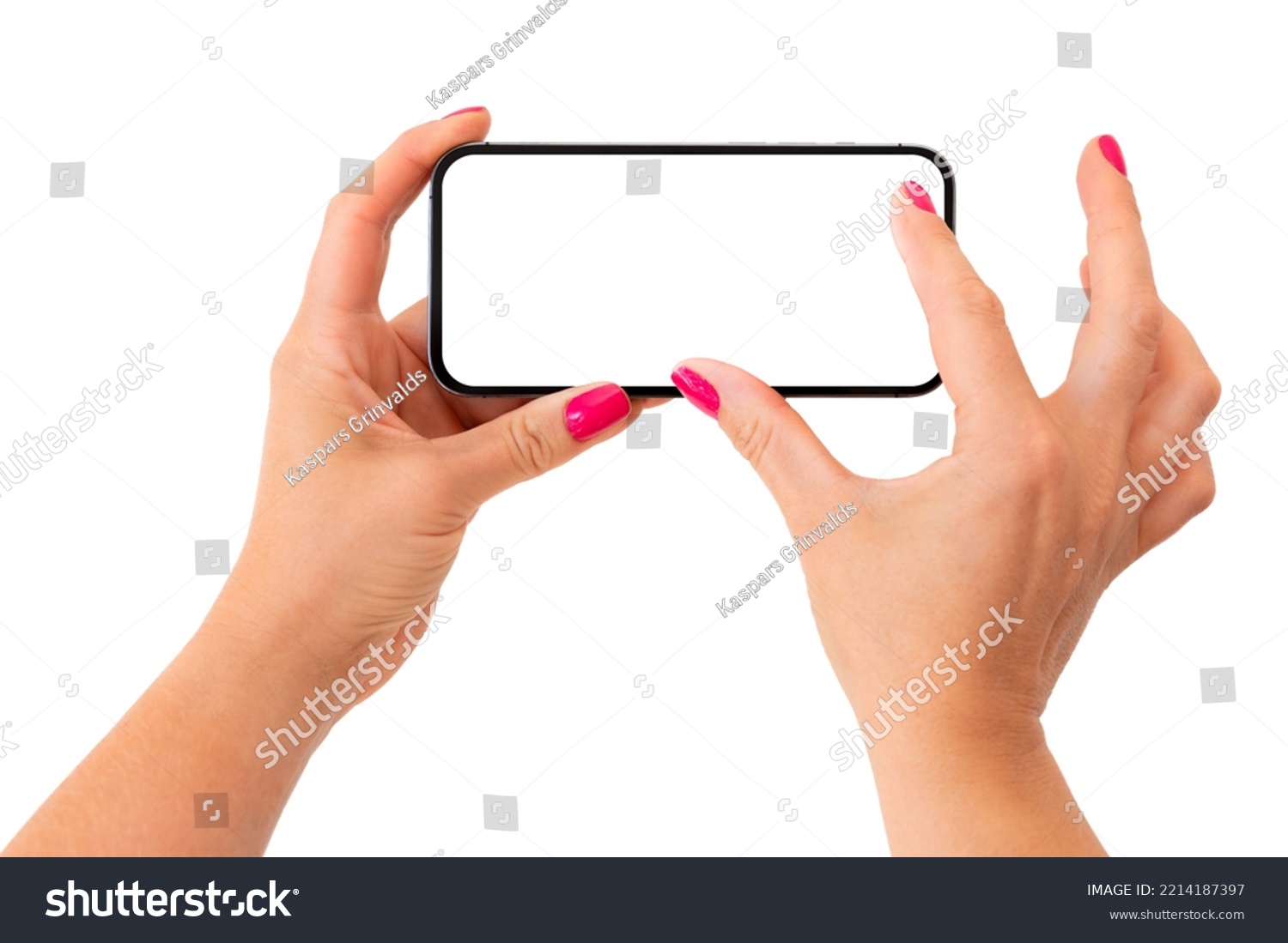 Mobile phone mockup. Person zooming something on the screen with both fingers. #2214187397