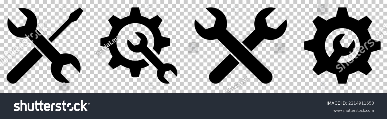 Technical service icons set. Wrench, screwdriver and gear icon. Vector illustration isolated on transparent background #2214911653