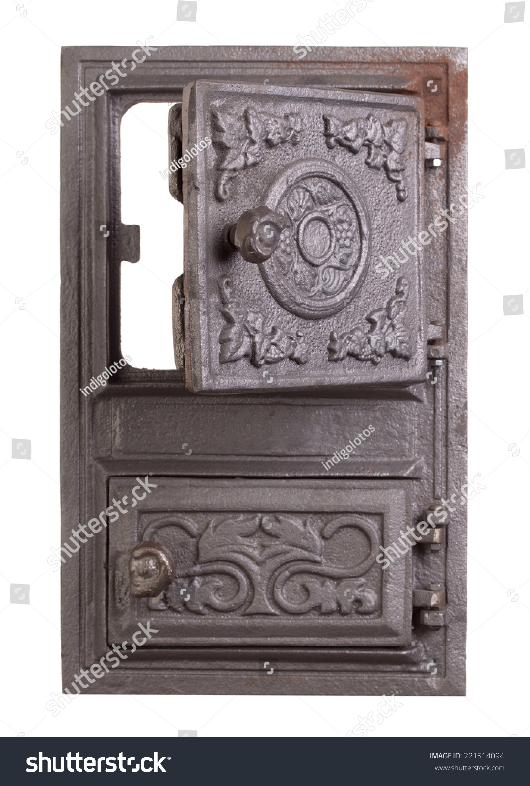 Cast iron door for furnaces. Isolated on the white background. #221514094