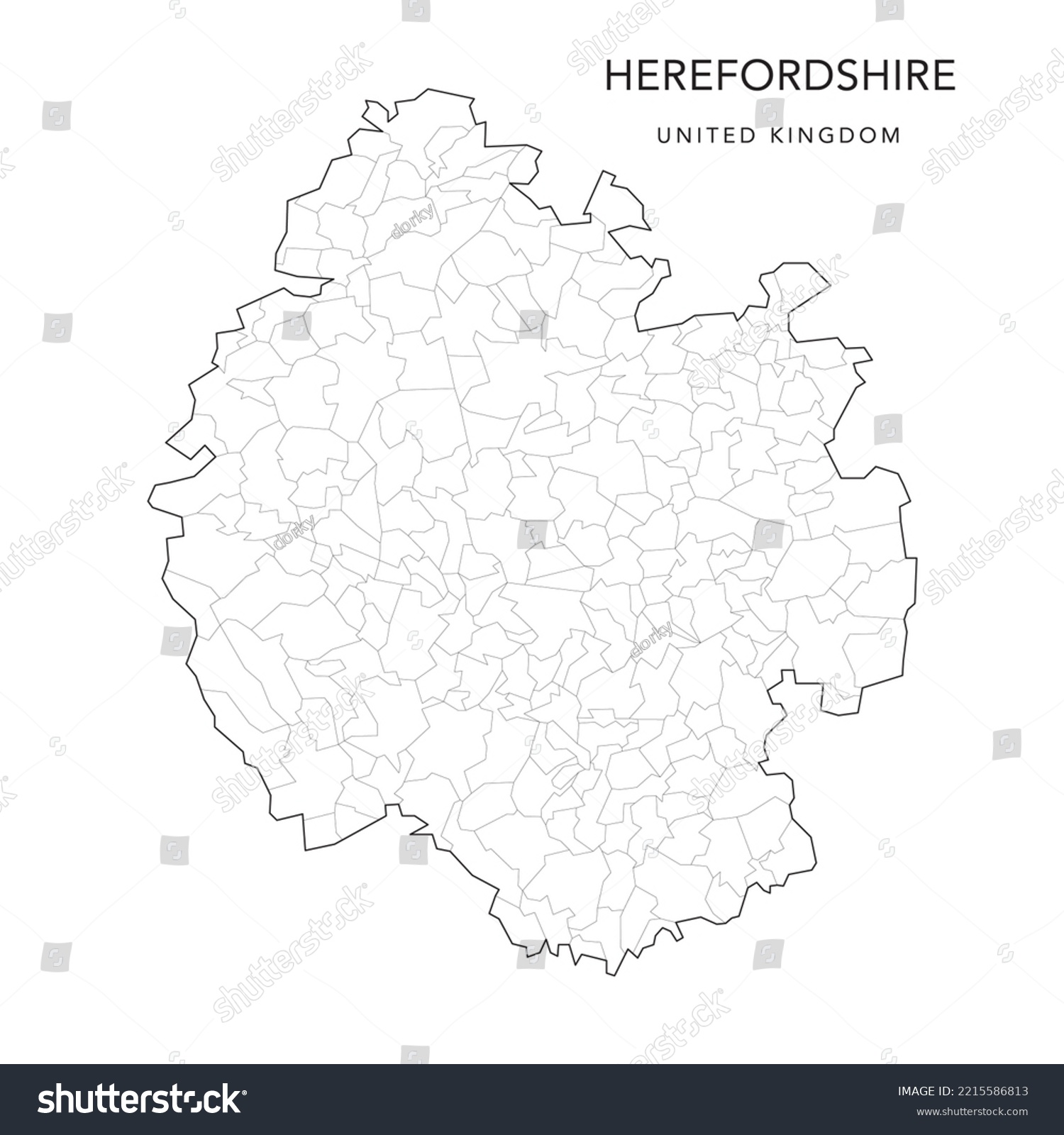 Administrative Map Of Herefordshire With County Royalty Free Stock Vector 2215586813 