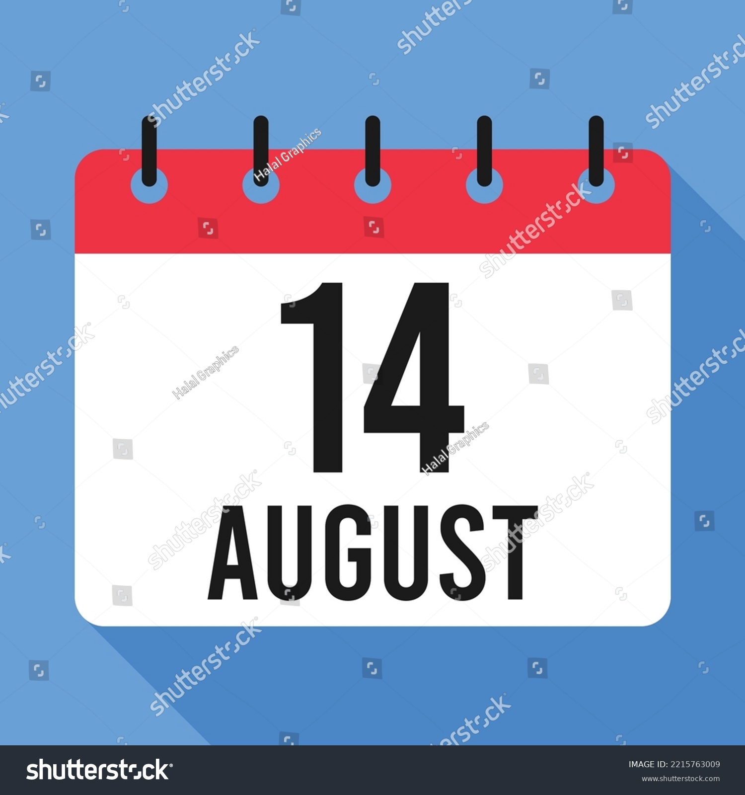 14 August Calendar. Blue Background. Vector - Royalty Free Stock Vector ...