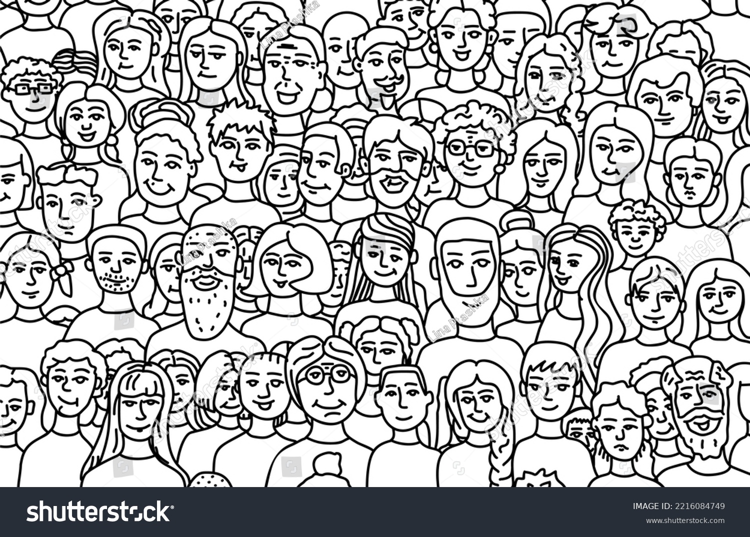 Line drawing by hand of a large number of people - Royalty Free Stock ...