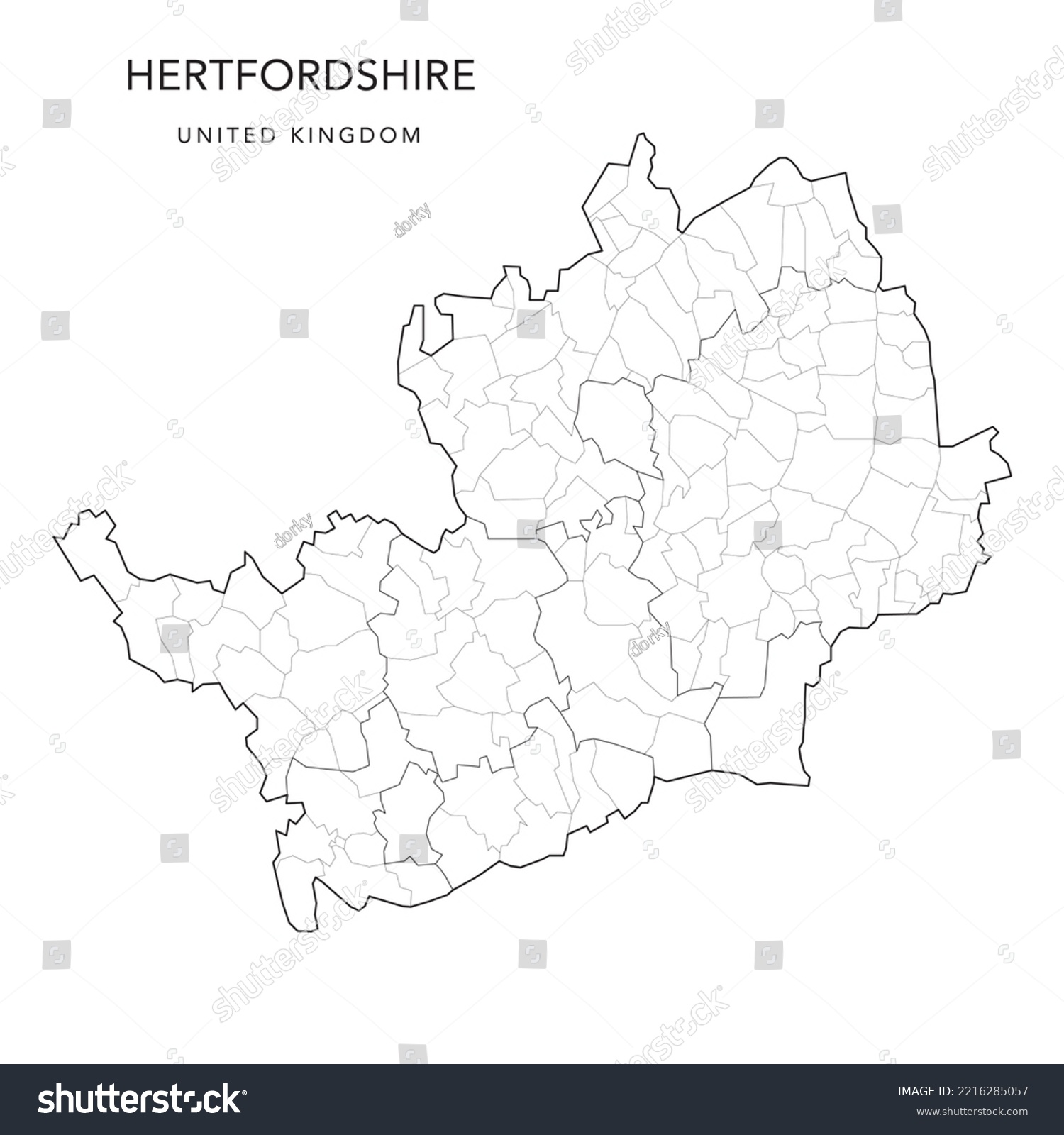 Administrative Map Of Hertfordshire With County Royalty Free Stock