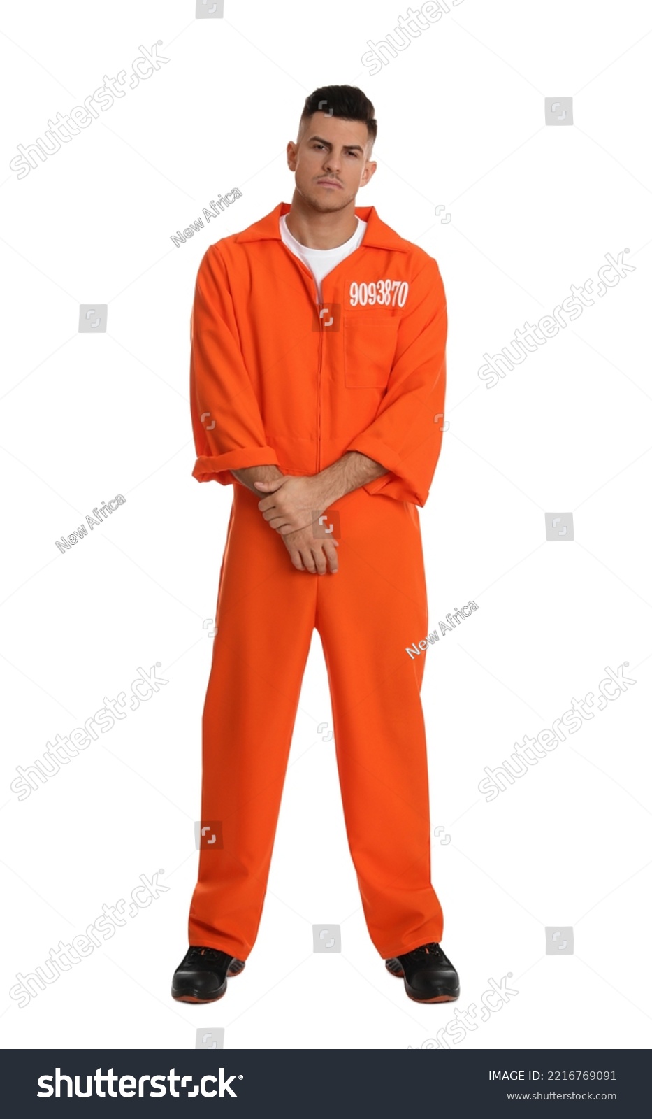 Prisoner in orange jumpsuit on white background #2216769091