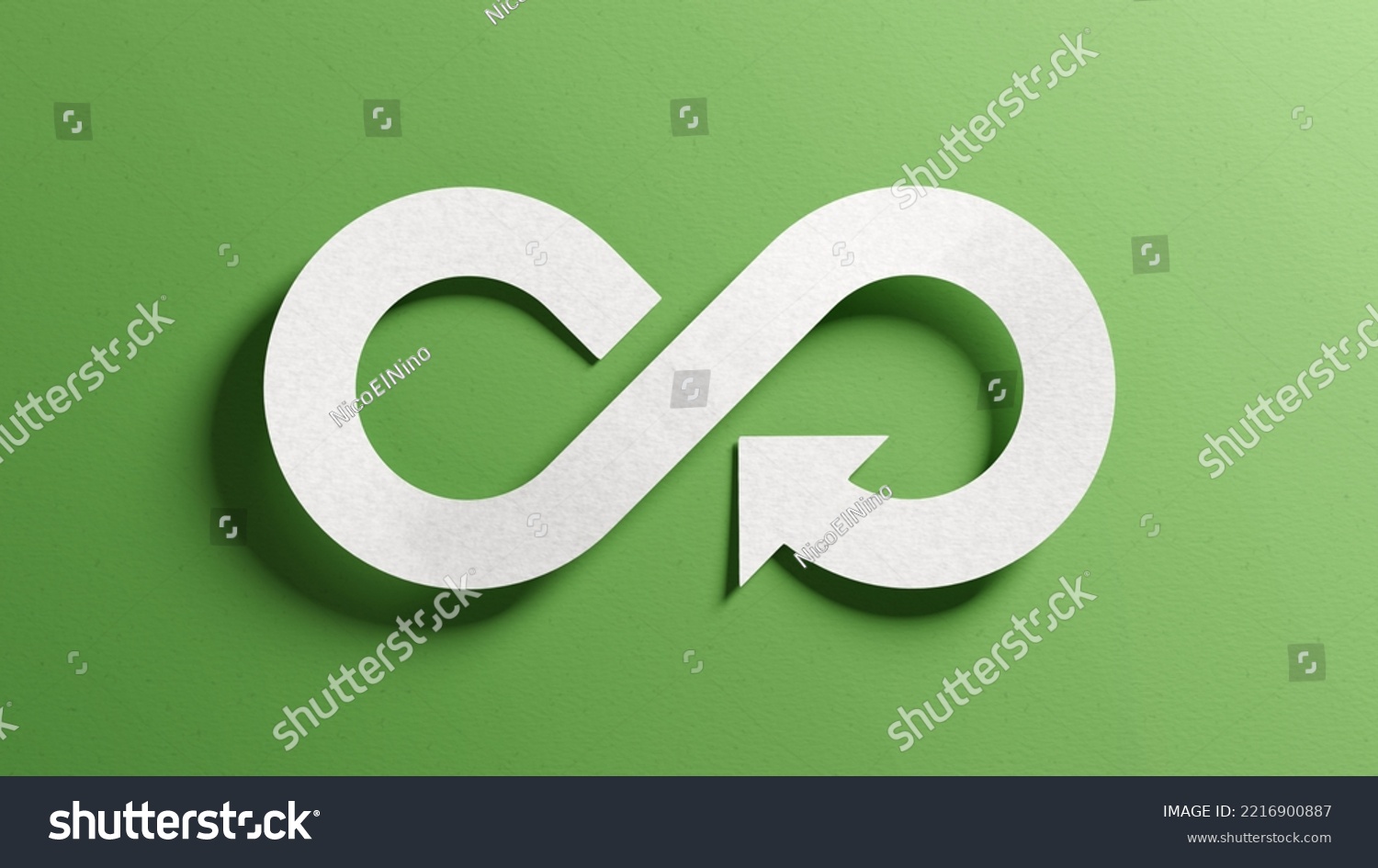 Circular economy to reduce waste by reusing, repairing, recycling products and materials. Ecology, nature preservation, sustainable development, green business concept. Infinity icon symbol paper. #2216900887
