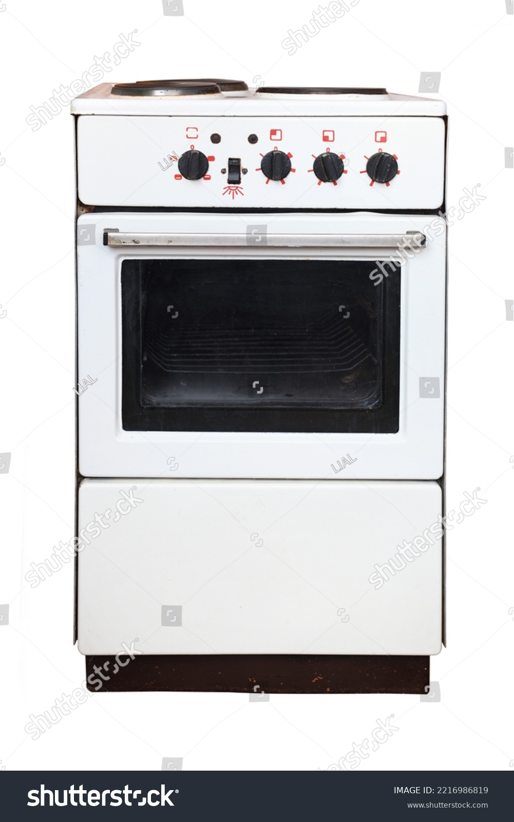Old electric stove on a white background. #2216986819