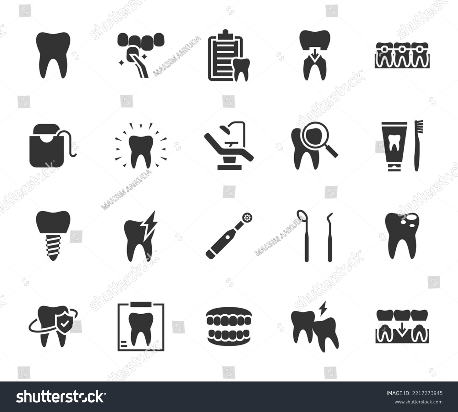 Vector set of dentistry flat icons. Contains - Royalty Free Stock ...