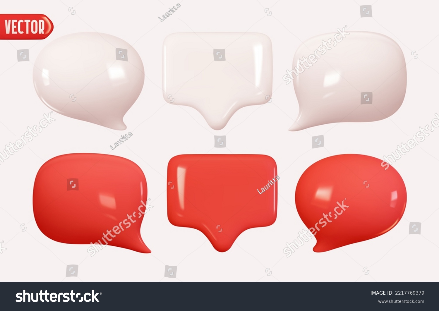 Collection Speech bubbles red and white color. Chat dialogue bubble text. Modern Realistic 3d design. The set is isolated. vector illustration #2217769379